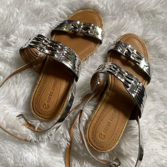 Corso Como Metallic Sandals Leather Silver Strappy Women’s Size 7.5 - Picture 6 of 12